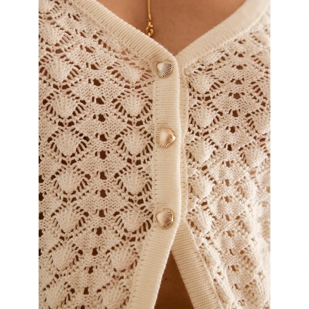Commense Cotton Blends Hollow Skirt Set Womens Bohemian Outfit Off-White‎  XS
